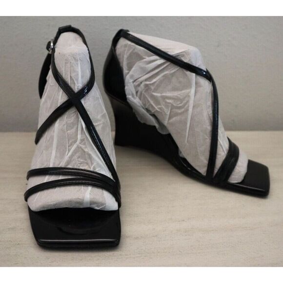 Nine West Women's Sz 5M Black Rolga 3 Strappy Wedge Heels - Picture 2 of 11